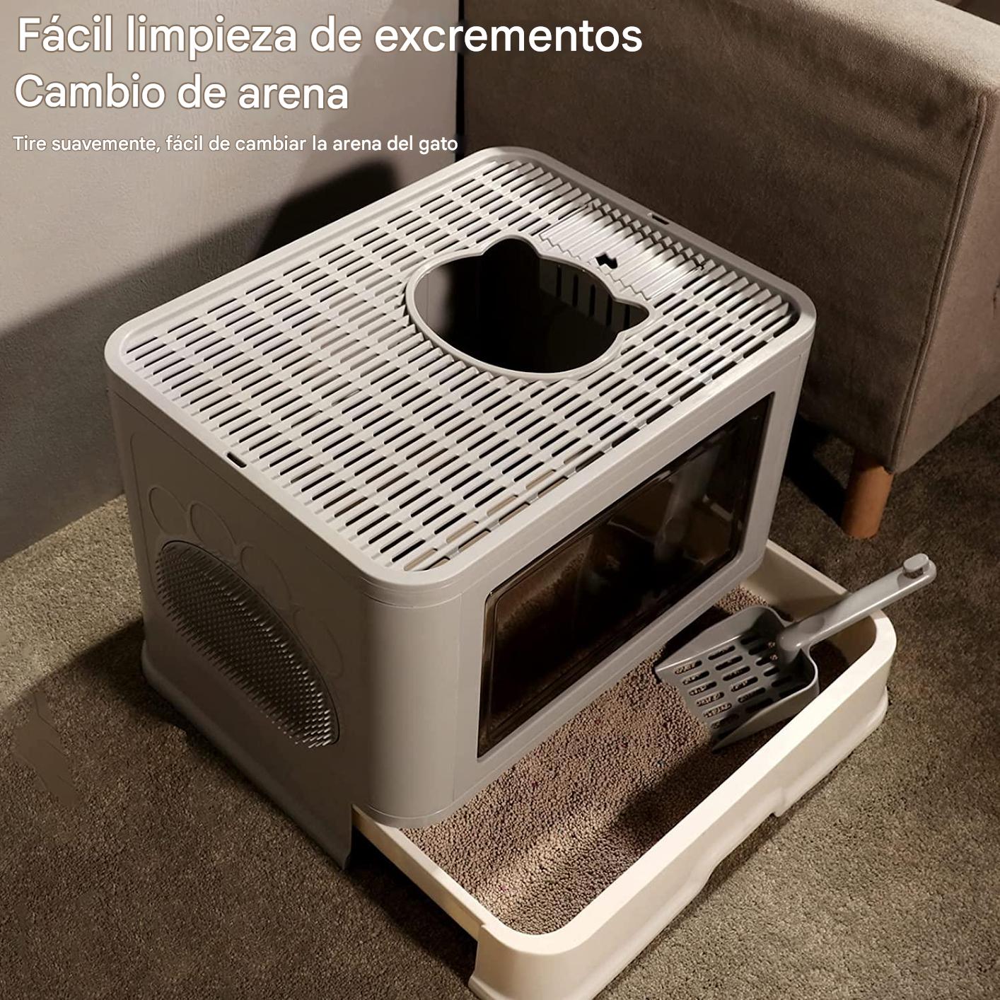 🐈 “Arenero Moderno con Filtro Antiarena y Diseño de Salida Superior — Ideal para Viajes y Hogar”