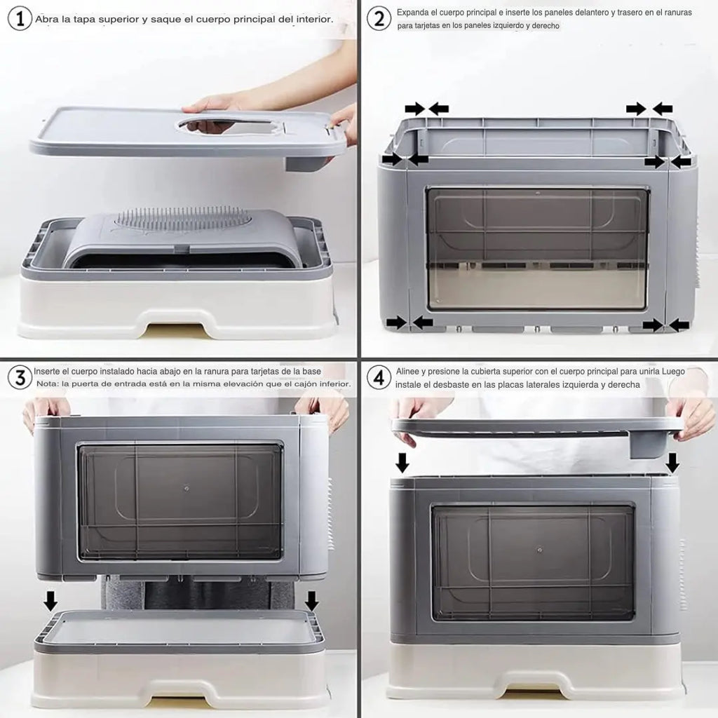 🐈 “Arenero Moderno con Filtro Antiarena y Diseño de Salida Superior — Ideal para Viajes y Hogar”