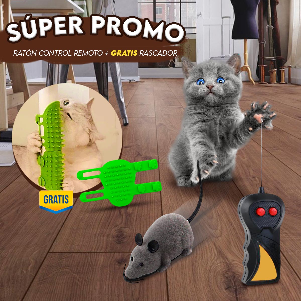🐭 “Ratón Mágico a Control Remoto + Rascador ¡Diversión Total para tu Gato!”