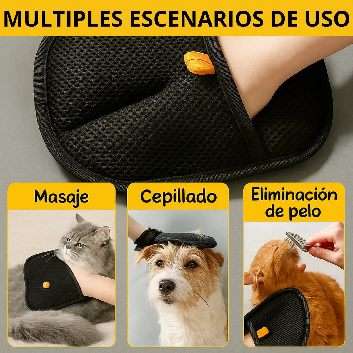 💛Guante Cepillo Quita Pelos o Motas - Limpia fácilmente sofás, ropa y superficies”