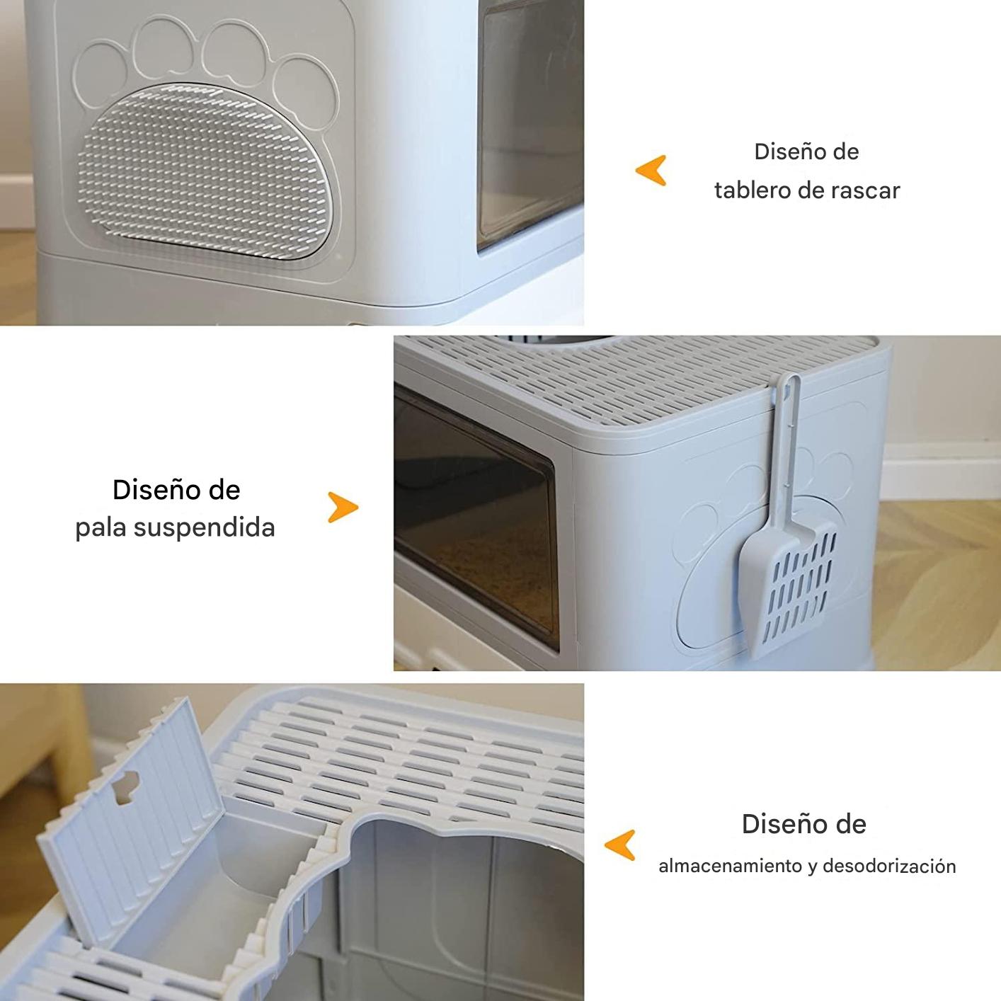 🐈 “Arenero Moderno con Filtro Antiarena y Diseño de Salida Superior — Ideal para Viajes y Hogar”