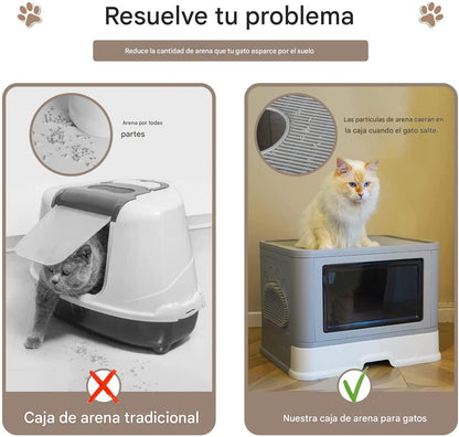🐈 “Arenero Moderno con Filtro Antiarena y Diseño de Salida Superior — Ideal para Viajes y Hogar”