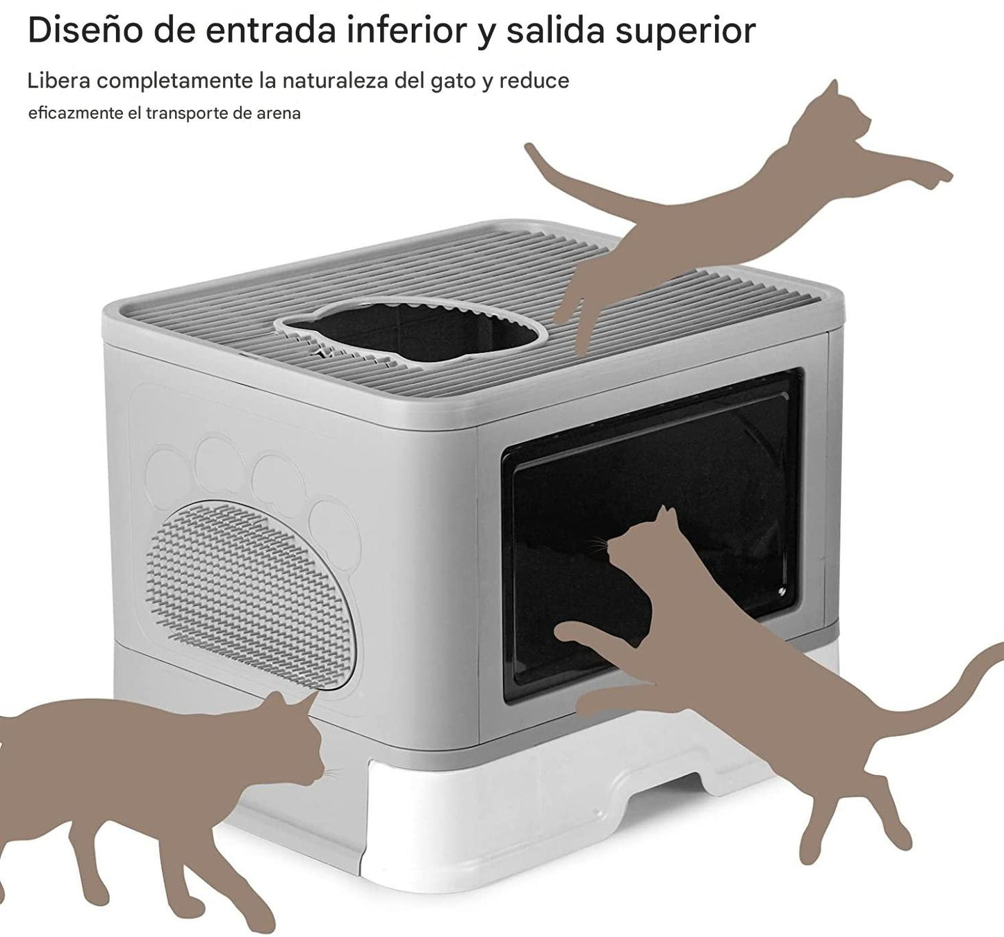 🐈 “Arenero Moderno con Filtro Antiarena y Diseño de Salida Superior — Ideal para Viajes y Hogar”